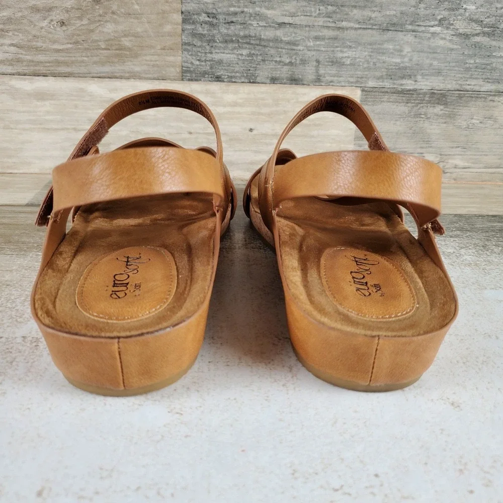 Sofft Gianetta Womens Wedge Sandal Sz 8.5 M Luggage Brown Leather Crisscross